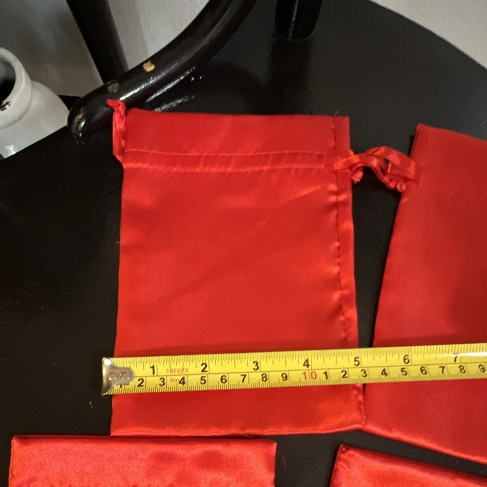 Red Satin Drawstring Jewelry Pouches Set of 4, 6x8 Inch